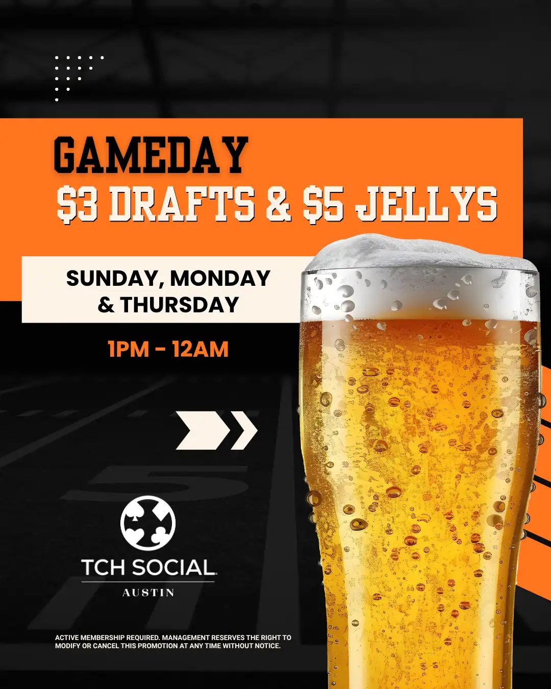 Gameday $3 Drafts & $5 Jellys