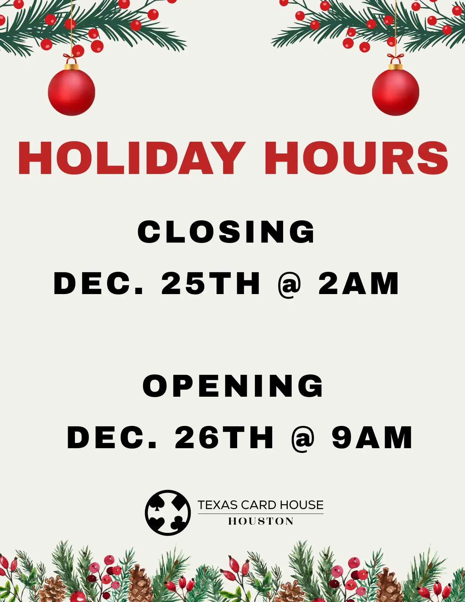 Houston's Holiday Hours