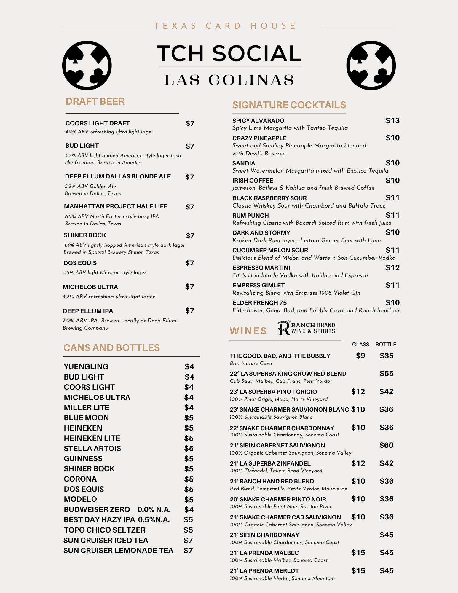 Las Colinas Drink Menu