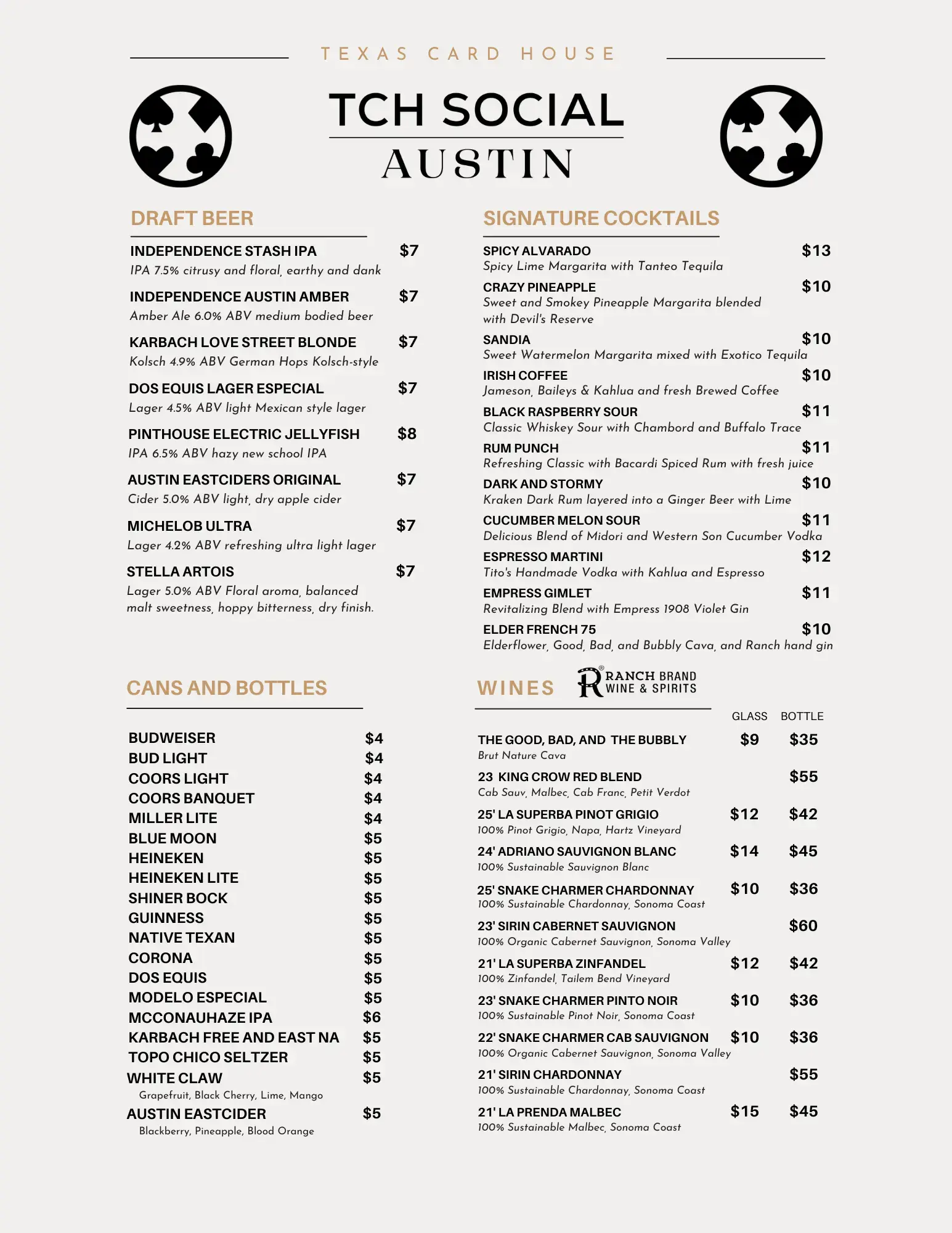 Austin Drink Menu