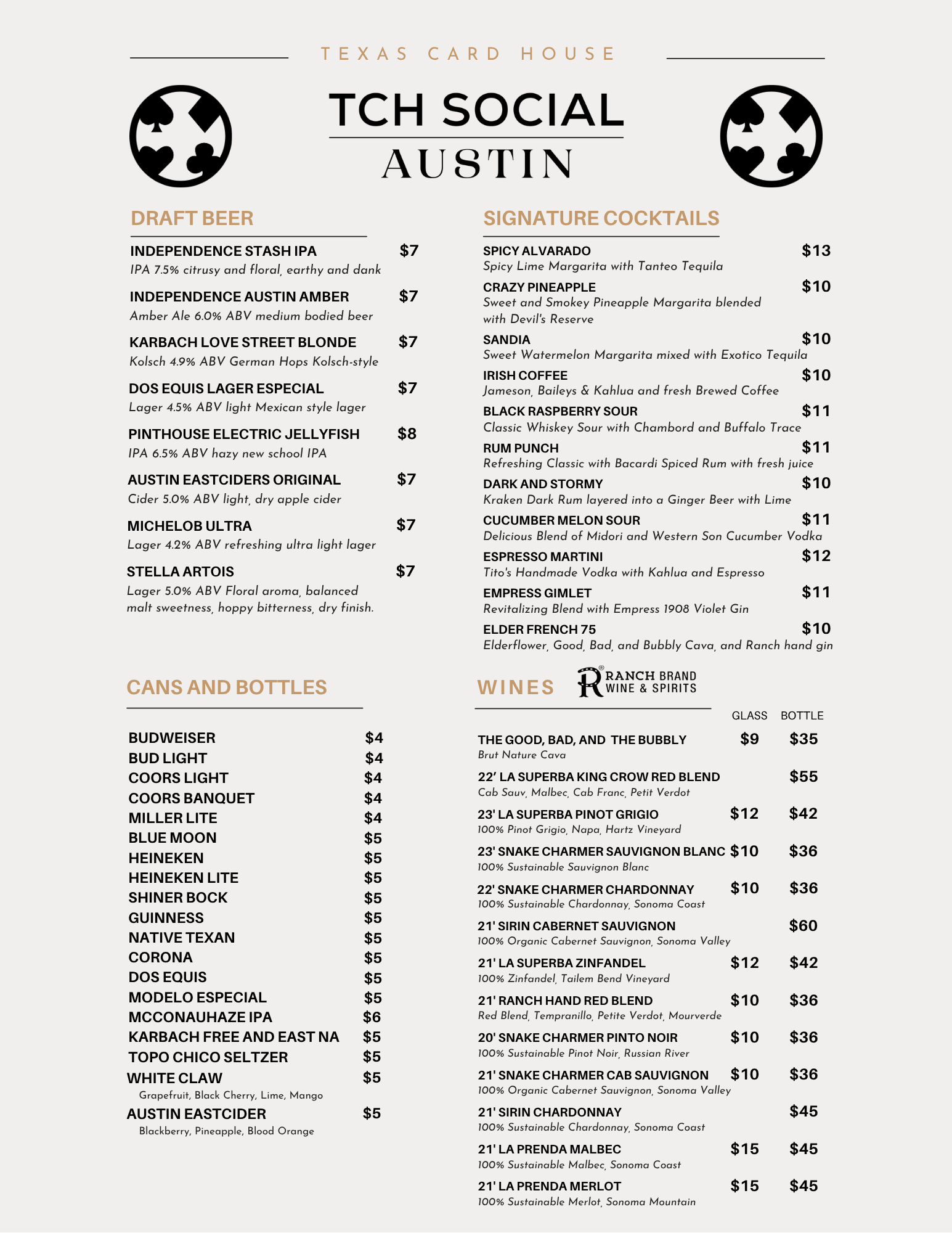 Austin's Drink Menu