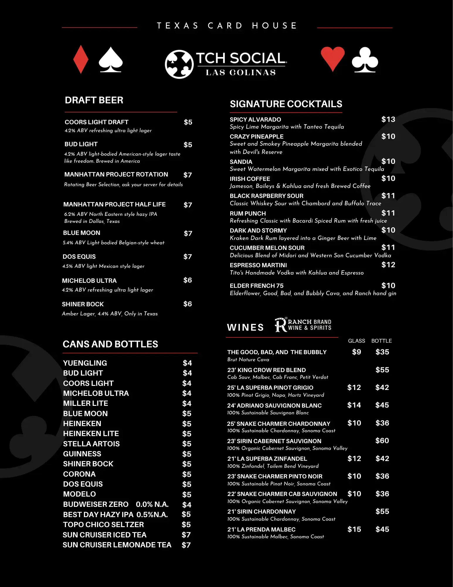 Las Colinas Drink Menu