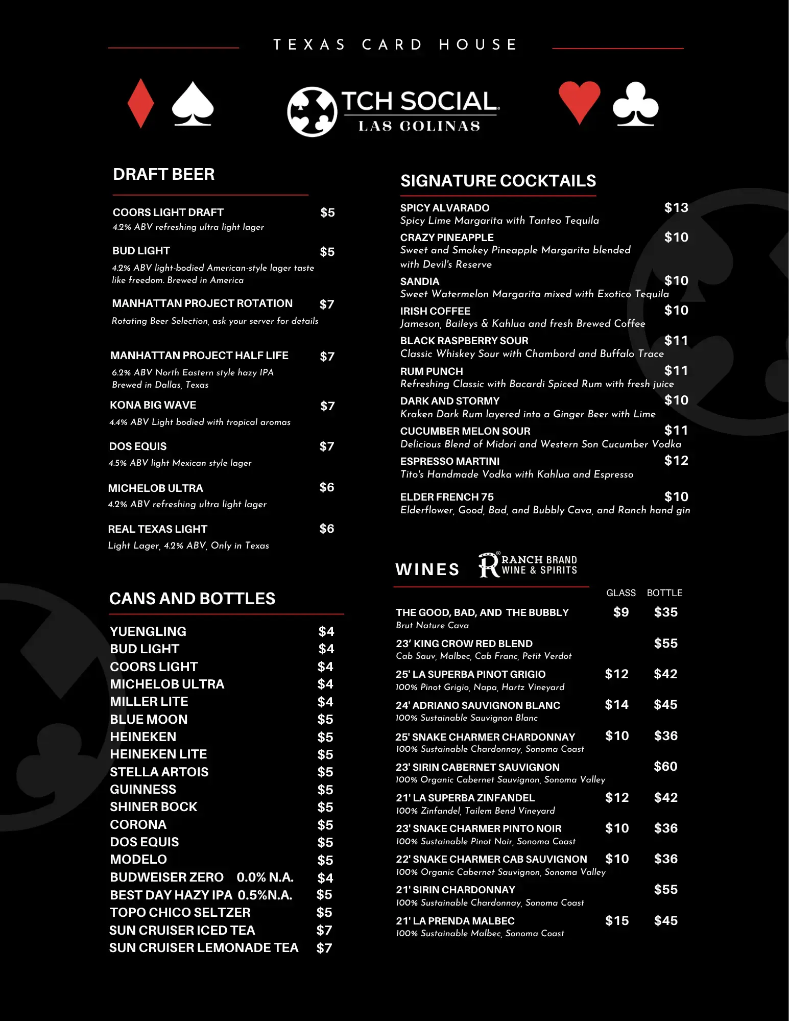 Las Colinas Drink Menu Las Colinas Drink Menu